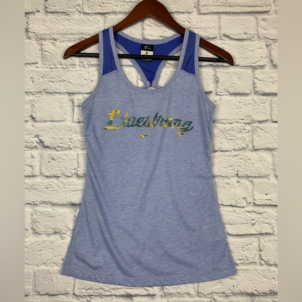Women’s Nike Dri Fit Livestrong Blue Purple Lilac Tank Top Cut Out Back Size XS
